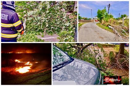 Dezastru in Arges Incendii si copaci cazuti pe masini