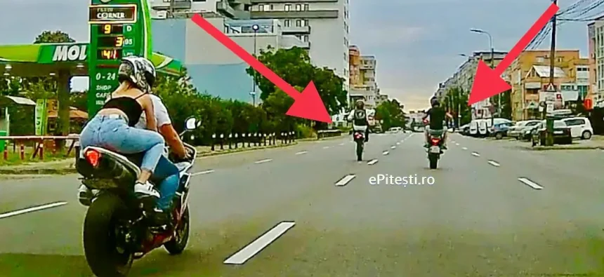Pitesti Cascadorii periculoase in trafic Motociclist prins