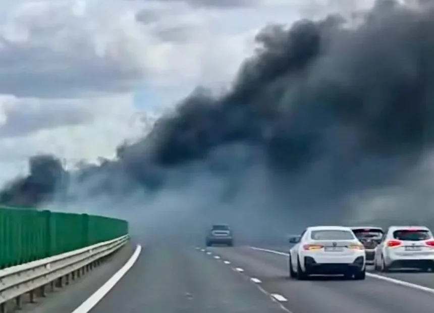 incendiu devastator pe autostrada camion in flacari