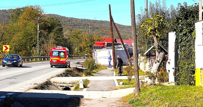 Accident grav mastodont rasturnat pe D7 langa Pitesti