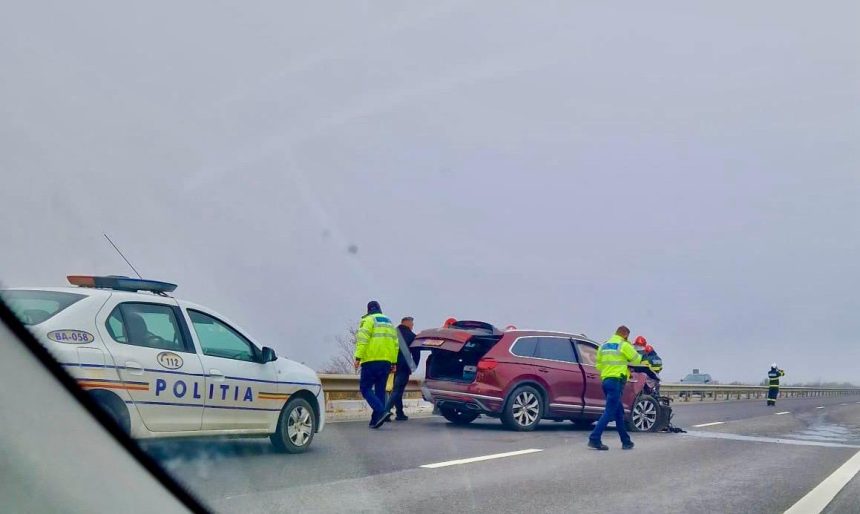Accident pe A1 Bucuresti Pitest VW Touareg distrus