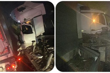 TIR distrus pe autostrada A1 in direcia Pitesti in urma unor coliziuni