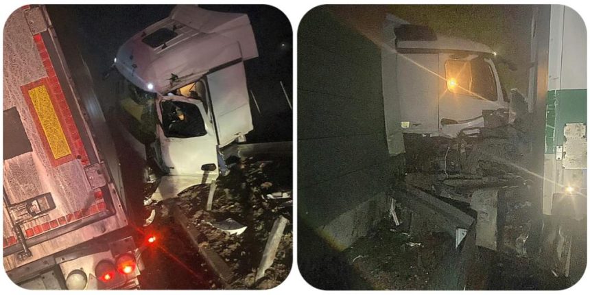 TIR distrus pe autostrada A1 in direcia Pitesti in urma unor coliziuni