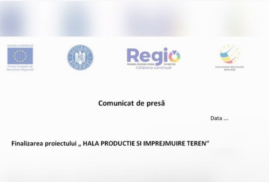 Comunicat de presa Incheierea proiectului HALA DE PRODUCIE 1