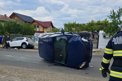 Accident grav in Arges Vehicul rasturnat