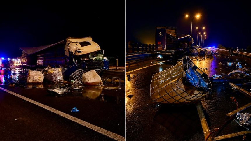 Dezastru pe A1 Coliziune puternica intre vehicule de mari dimensiuni Trafic afectat