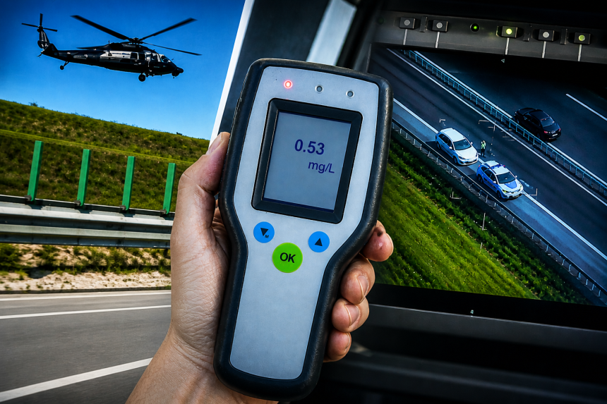 Urmrire de tip cinematic pe autostrada cu elicopterul politiei