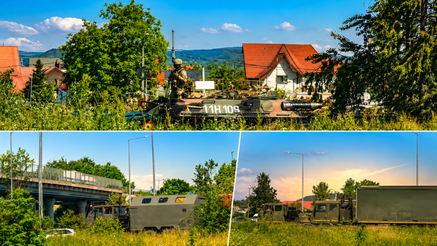convoi militar cu vehicule blindate surprins la intrarea in