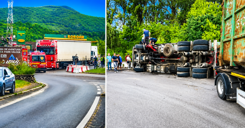 Mastodont rasturnat pe DN 7 Pitesti Sibiu Engreunare a circulatiei