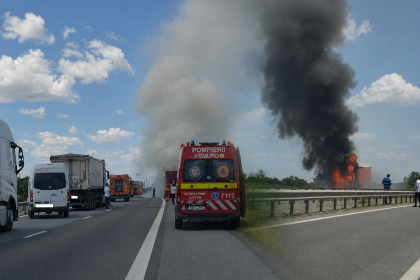 TIR in flacari pe autostrada A1 Bucuresti Pitesti