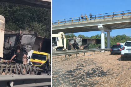 Accident pe A1 la kilometrul 56 spre Bucuresti Camionul a