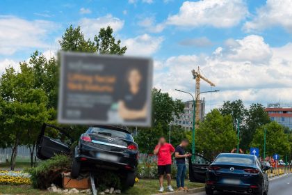 Braov O main a ajuns peste ghivecele din giratoriul de la