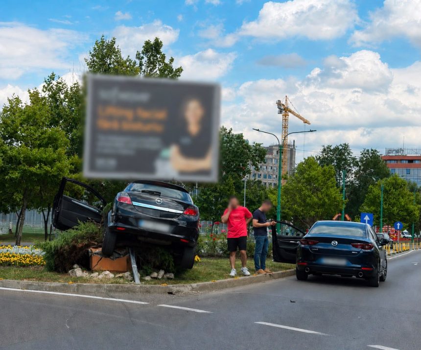 Braov O main a ajuns peste ghivecele din giratoriul de la