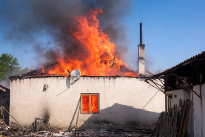 Incendiu in Leordeni Arges Casa in flacari