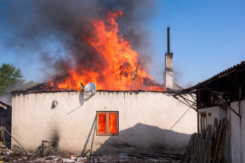 Incendiu in Leordeni Arges Casa in flacari