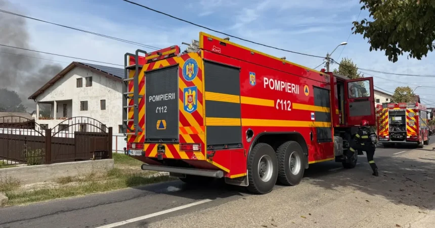 Incendiu în Pitești, pe strada Balotești. Strada este complet blocată