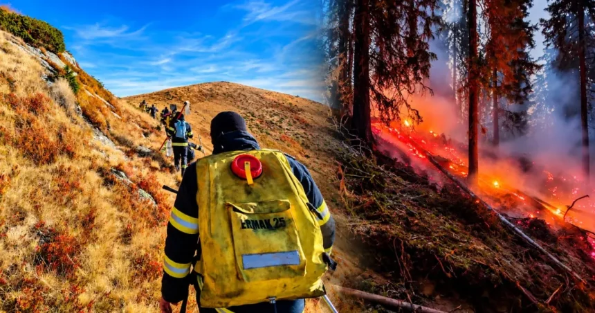 Incendiu în Argeș, la Nucșoara. Zeci de pompieri se luptă cu flăcările