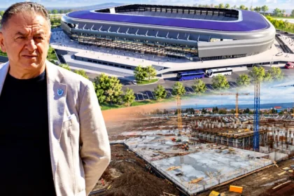 Stadionul „Nicolae Dobrin” din Pitești, în plină