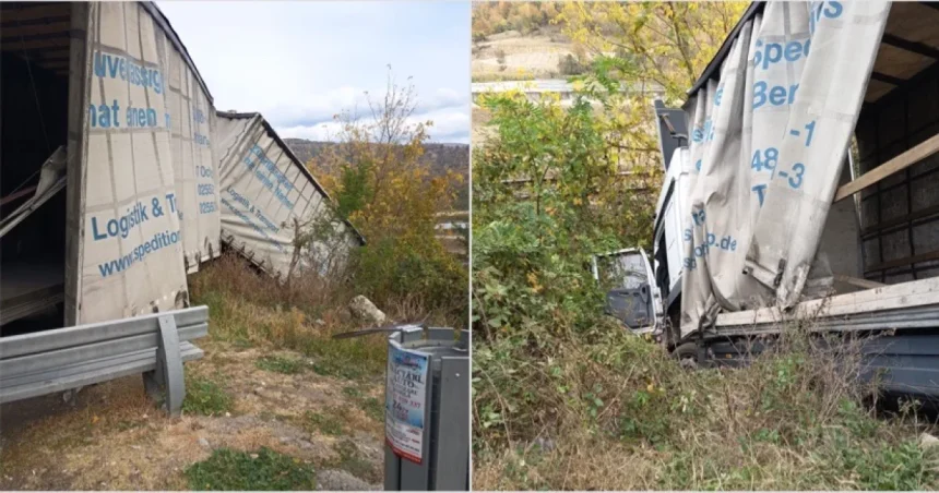 TIR scăpat de sub control pe Valea Oltului